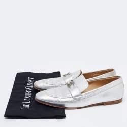 Chanel Silver Leather CC Loafers Size 38