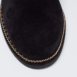 Chanel Black Suede Wedge Knee Length Boots Size 39.5