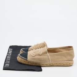Chanel Beige/Black Canvas CC Cap Toe Espadrille Flats Size 39