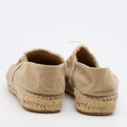Chanel Beige/Black Canvas CC Cap Toe Espadrille Flats Size 39