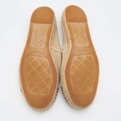 Chanel Beige/Black Canvas CC Cap Toe Espadrille Flats Size 39