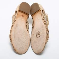 Chanel Beige Suede Chain Strappy Flat Sandals Size 39
