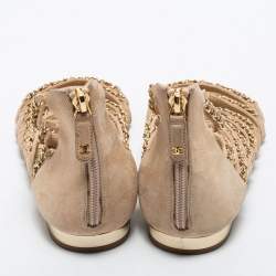 Chanel Beige Suede Chain Strappy Flat Sandals Size 39