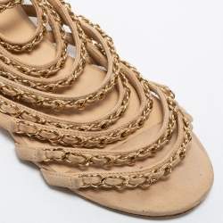 Chanel Beige Suede Chain Strappy Flat Sandals Size 39