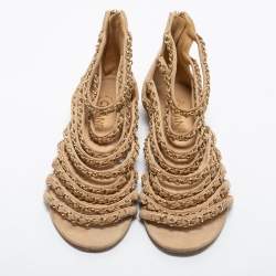Chanel Beige Suede Chain Strappy Flat Sandals Size 39
