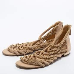 Chanel Beige Suede Chain Strappy Flat Sandals Size 39