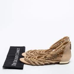 Chanel Beige Suede Chain Strappy Flat Sandals Size 39