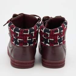 Chanel Burgundy Leather and Twee CC High Top Sneakers Size 38