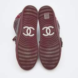 Chanel Burgundy Leather and Twee CC High Top Sneakers Size 38