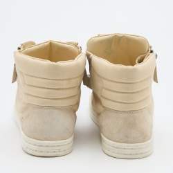 Pre Owned Chanel Beige Fabric and Suede CC Side Zip High Top Sneakers Size 37.5