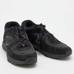 مملوكة مسبقًا Chanel Black Nylon and Suede CC Low Top Sneakers Size 38