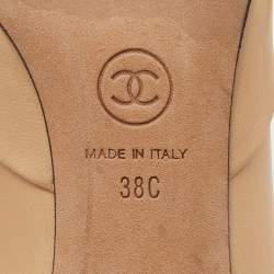 Chanel Beige/Black Leather And Fabric Cap Toe Embellished Booties Size 38