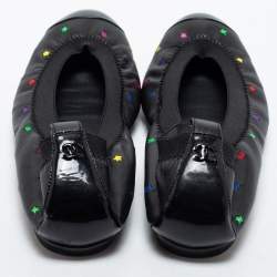 Pre Owned Chanel Black Leather Star Srunch Ballet Flats Size 38.5