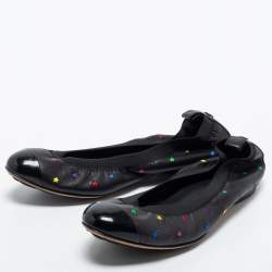 Pre Owned Chanel Black Leather Star Srunch Ballet Flats Size 38.5