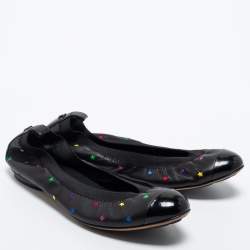 Pre Owned Chanel Black Leather Star Srunch Ballet Flats Size 38.5