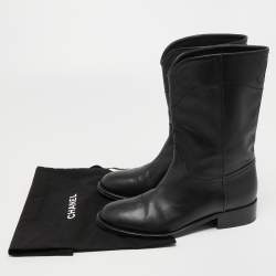 Chanel Black Leather Calf Length Boots Size 37.5