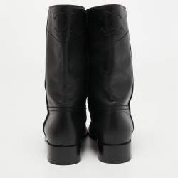 Chanel Black Leather Calf Length Boots Size 37.5