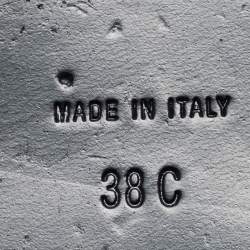 Pre Owned Chanel Blue/Black Leather and Fabric CC Slingback Sandals Size 38