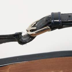 مملوكة مسبقًا Chanel Navy Blue/Light Yellow Patent Leather CC Cap Toe Slingback Flats Size 38