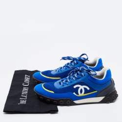 Pre Owned Chanel Blue Mesh, Leather and Nylon CC Low Top Sneakers Size 39