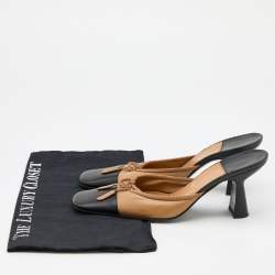 Chanel Beige/Black Leather CC Cap Toe Bow Mules Size 37.5