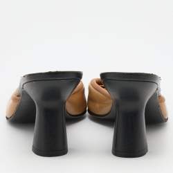 Chanel Beige/Black Leather CC Cap Toe Bow Mules Size 37.5