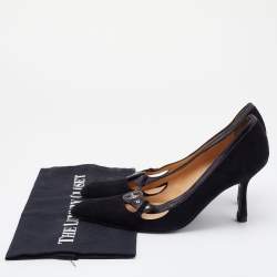 Pre Owned Chanel Vintage Black Suede and Karung Buckle Pumps Size 38.5