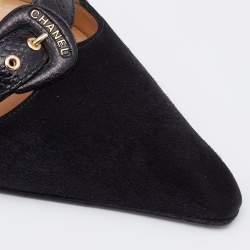Pre Owned Chanel Vintage Black Suede and Karung Buckle Pumps Size 38.5
