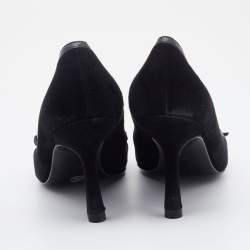 Pre Owned Chanel Vintage Black Suede and Karung Buckle Pumps Size 38.5