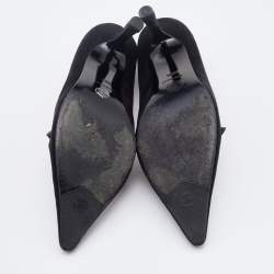 Pre Owned Chanel Vintage Black Suede and Karung Buckle Pumps Size 38.5