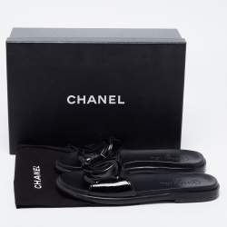 Chanel Black Patent Leather CC Slide Flats Size 38