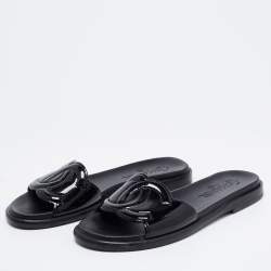 Chanel Black Patent Leather CC Slide Flats Size 38