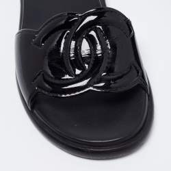 Chanel Black Patent Leather CC Slide Flats Size 38