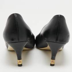 Pre Owned Chanel Black Leather Cap Toe Pumps Size 39