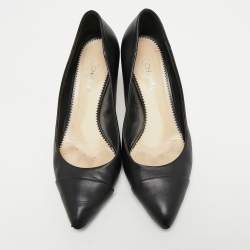 Pre Owned Chanel Black Leather Cap Toe Pumps Size 39