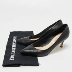 Pre Owned Chanel Black Leather Cap Toe Pumps Size 39