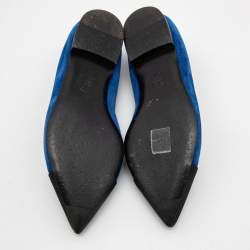 Pre Owned Chanel Blue/Black Satin and  Suede Pointed Toe Gabrielle Ballerina Flats Size 37