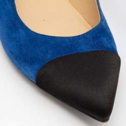 Pre Owned Chanel Blue/Black Satin and  Suede Pointed Toe Gabrielle Ballerina Flats Size 37
