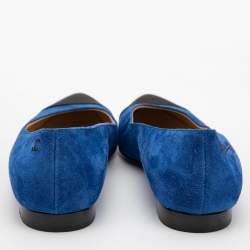 Pre Owned Chanel Blue/Black Satin and  Suede Pointed Toe Gabrielle Ballerina Flats Size 37