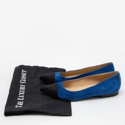 Pre Owned Chanel Blue/Black Satin and  Suede Pointed Toe Gabrielle Ballerina Flats Size 37