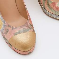 Pre Owned Chanel Multicolor Lurex Crepe Fabric and Leather Cap Toe Paris Dubai Platform Pumps Size 38