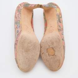Pre Owned Chanel Multicolor Lurex Crepe Fabric and Leather Cap Toe Paris Dubai Platform Pumps Size 38