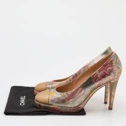 Pre Owned Chanel Multicolor Lurex Crepe Fabric and Leather Cap Toe Paris Dubai Platform Pumps Size 38