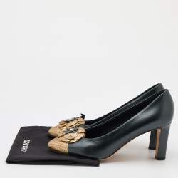 Pre Owned Chanel Black/Gold Leather and Python Camellia Cap Toe Pumps Size 39