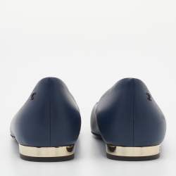 Pre Owned Chanel Blue/Black Leather CC Ballet Flats Size 39.5