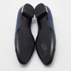 Pre Owned Chanel Blue/Black Leather CC Ballet Flats Size 39.5