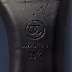 Pre Owned Chanel Blue/Black Leather CC Ballet Flats Size 39.5