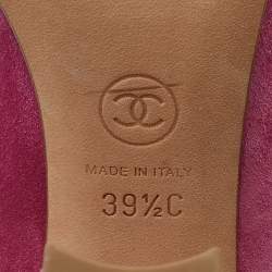 Pre Owned Chanel Pink Suede Camellia CC Block Heel Pumps Size 39.5