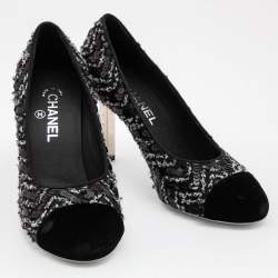 Pre Owned Chanel  Black Velvet and  Sequin Cap Toe Pumps Size 39