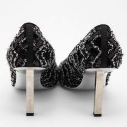 Pre Owned Chanel  Black Velvet and  Sequin Cap Toe Pumps Size 39